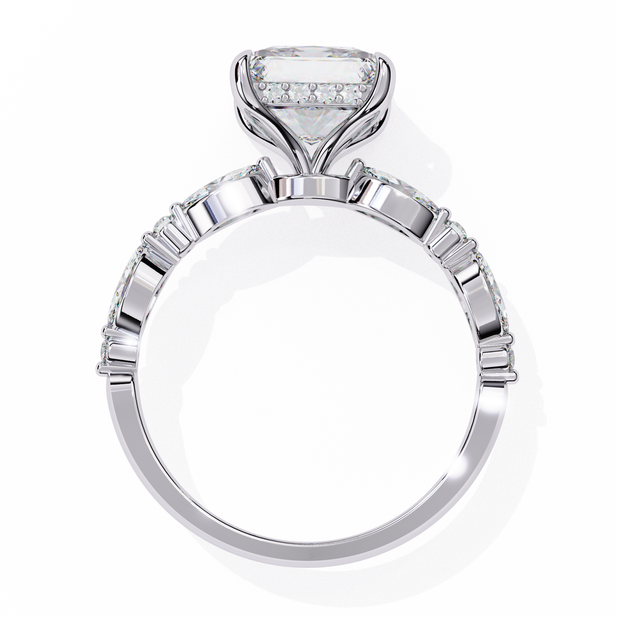 Princess Cut Diamond Engagement Ring – 2.28 CT Solitaire Ring with Hidden Halo & Marquise Round Side Stones– Lustraa’s Fancy Solitaire Ring