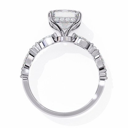 2.28 Carat Princess Cut Diamond Solitaire Ring with Hidden Halo – Marquise & Round Side Stone Engagement Ring – Lustraa’s Fancy Solitaire Ring