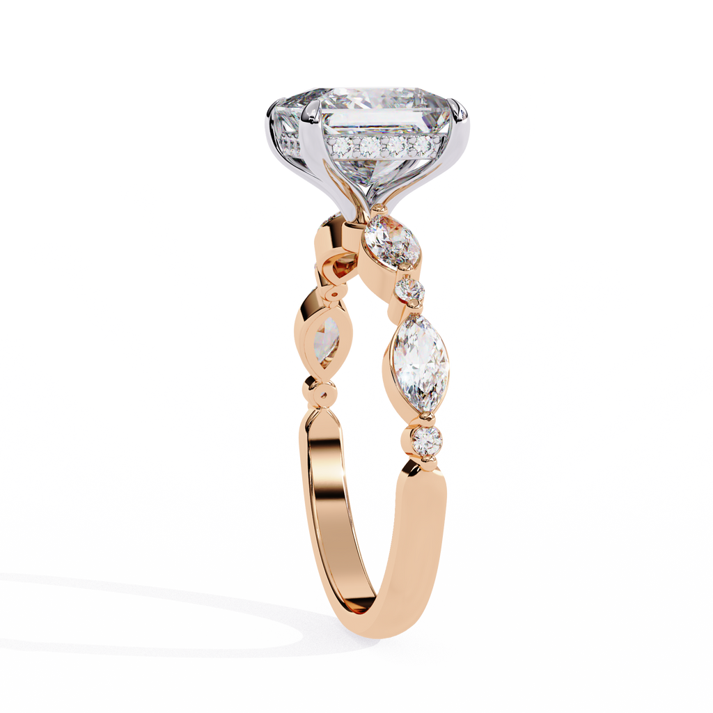 Princess Cut Diamond Engagement Ring – 2.28 CT Solitaire Ring with Hidden Halo & Marquise Round Side Stones– Lustraa’s Fancy Solitaire Ring