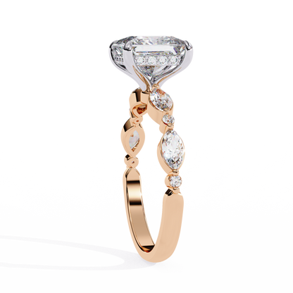 2.28 Carat Princess Cut Diamond Solitaire Ring with Hidden Halo – Marquise & Round Side Stone Engagement Ring – Lustraa’s Fancy Solitaire Ring