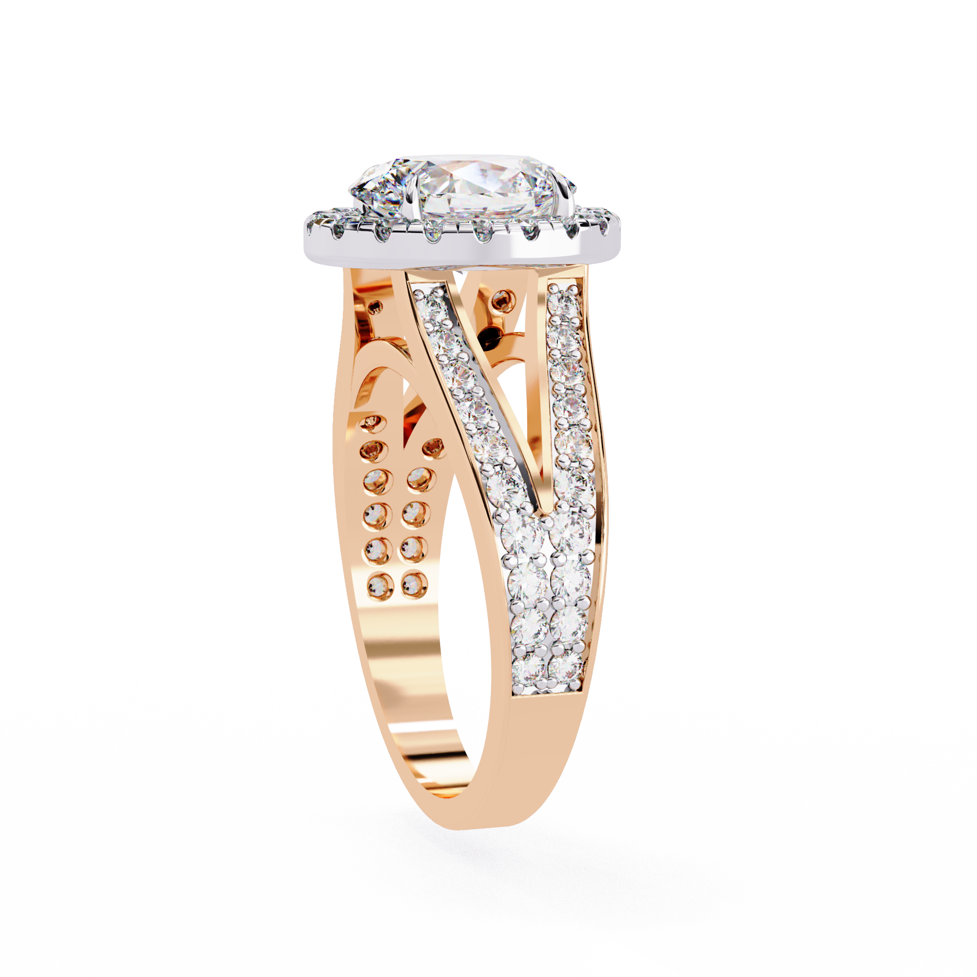 Oval Halo Diamond Ring – Split Shank Engagement Ring – Round Diamond Accent Bridal Jewelry – Lustraa’s Halo Ring