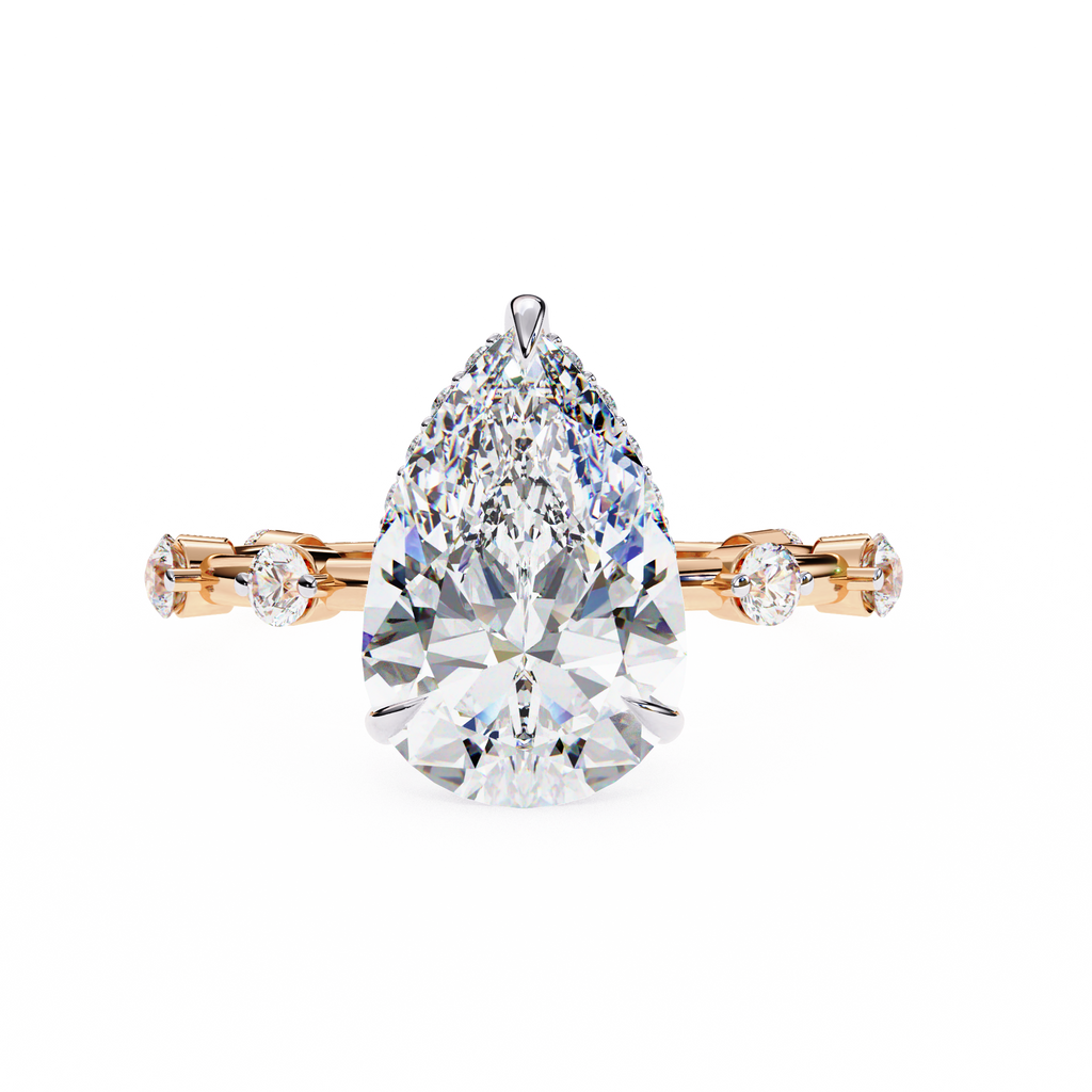 Pear Shaped Diamond Engagement Ring – 2.96 CT Lab Grown Hidden Halo Ring with Designer Solitaire Band – Lustraa’s Fancy Solitaire Ring