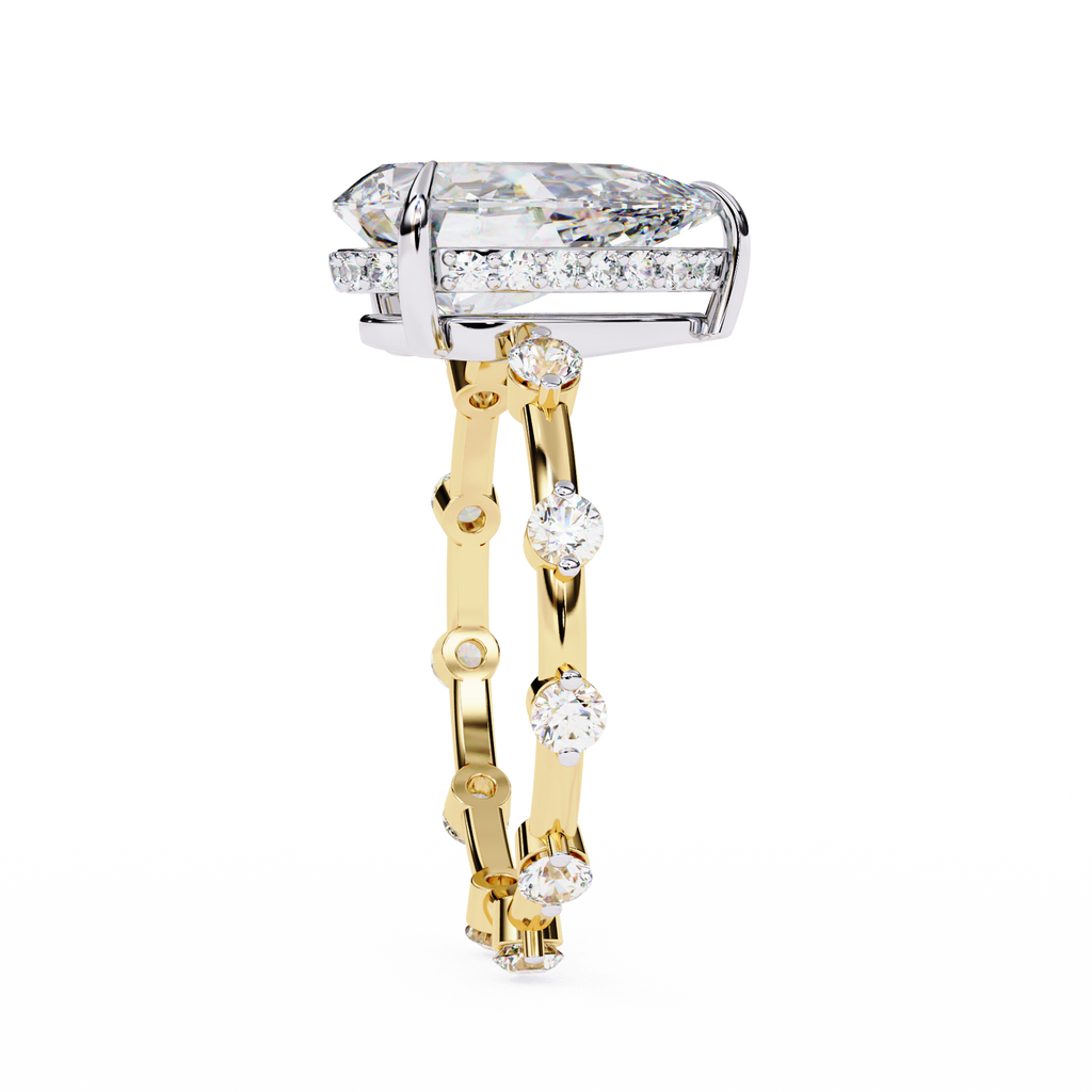 Pear Shaped Diamond Engagement Ring – 2.96 CT Lab Grown Hidden Halo Ring with Designer Solitaire Band – Lustraa’s Fancy Solitaire Ring