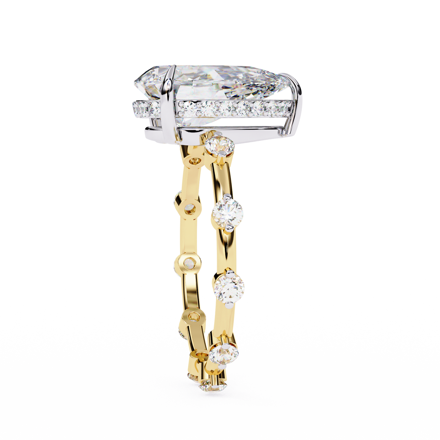 2.96 Carat Pear Shaped Diamond Ring with Hidden Halo – Designer Band Solitaire Engagement Ring – Lustraa’s Fancy Solitaire Ring