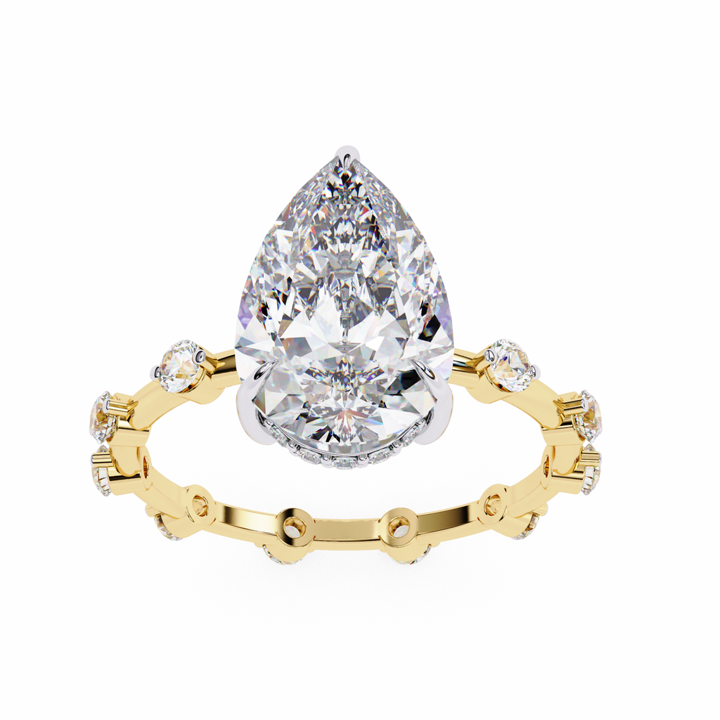 Pear Shaped Diamond Engagement Ring – 2.96 CT Lab Grown Hidden Halo Ring with Designer Solitaire Band – Lustraa’s Fancy Solitaire Ring