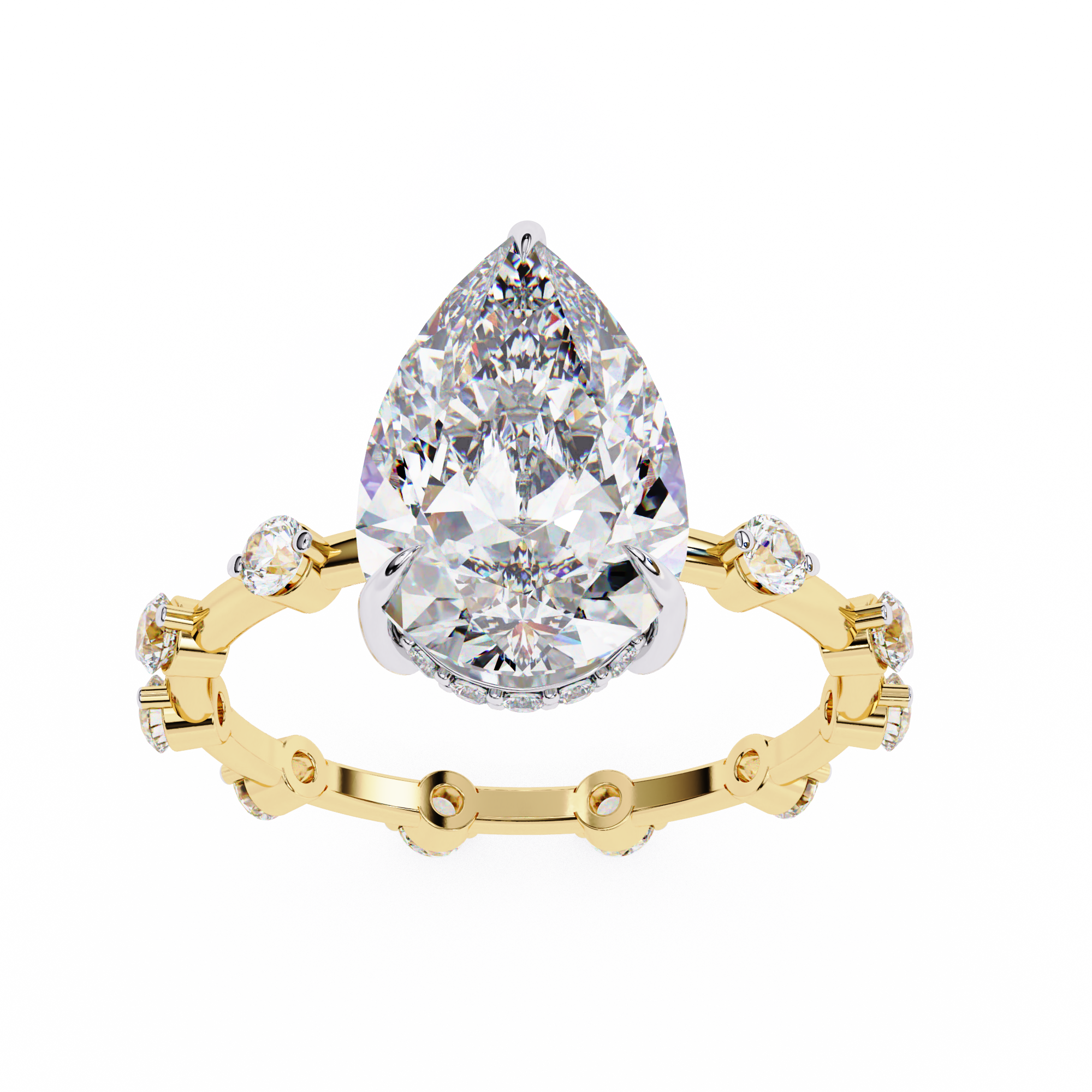 Pear Shaped Diamond Engagement Ring – 2.96 CT Lab Grown Hidden Halo Ring with Designer Solitaire Band – Lustraa’s Fancy Solitaire Ring