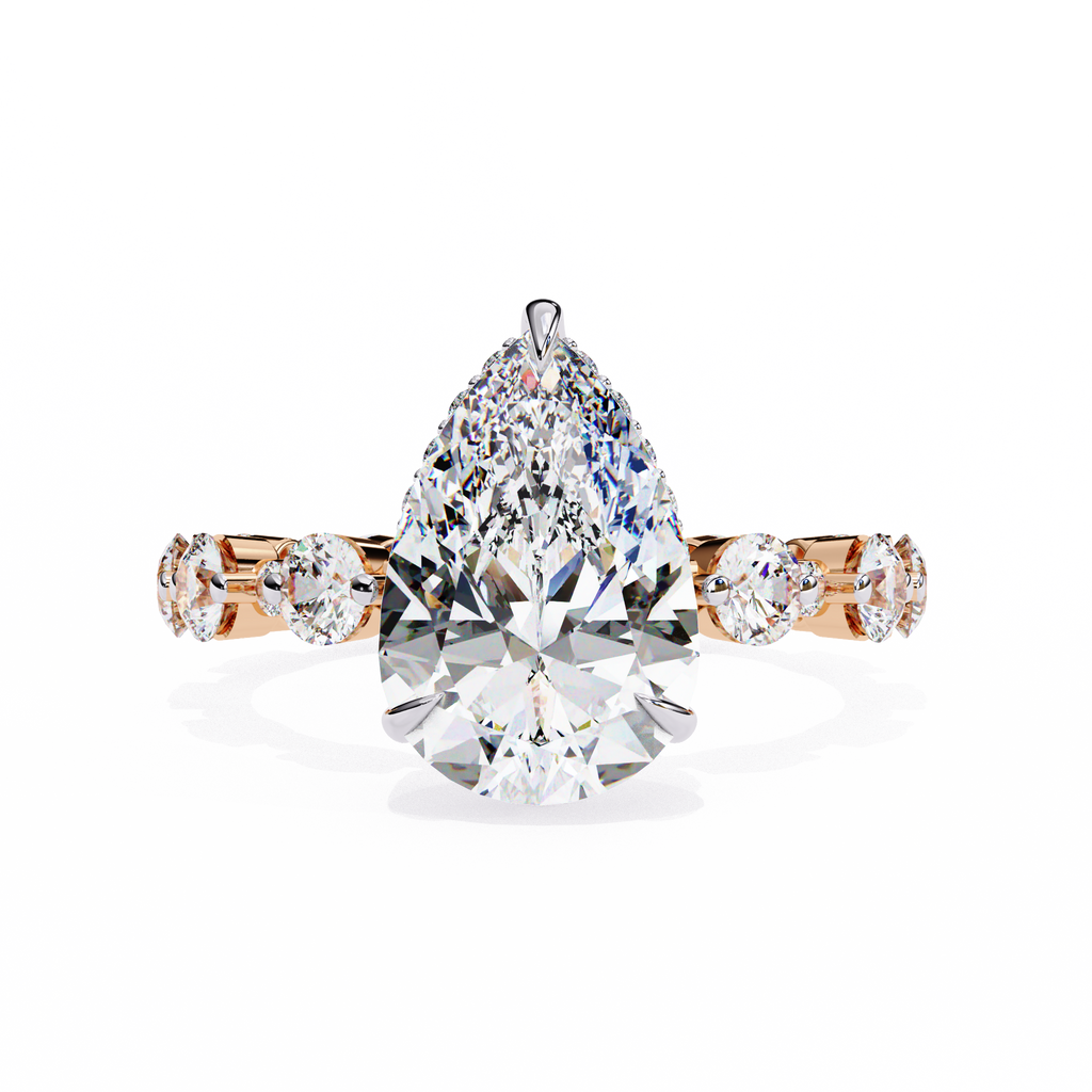 Pear Shaped Diamond Engagement Ring – 3.06 CT Lab Grown Hidden Halo Ring with Designer Band – Lustraa’s Fancy Solitaire Ring