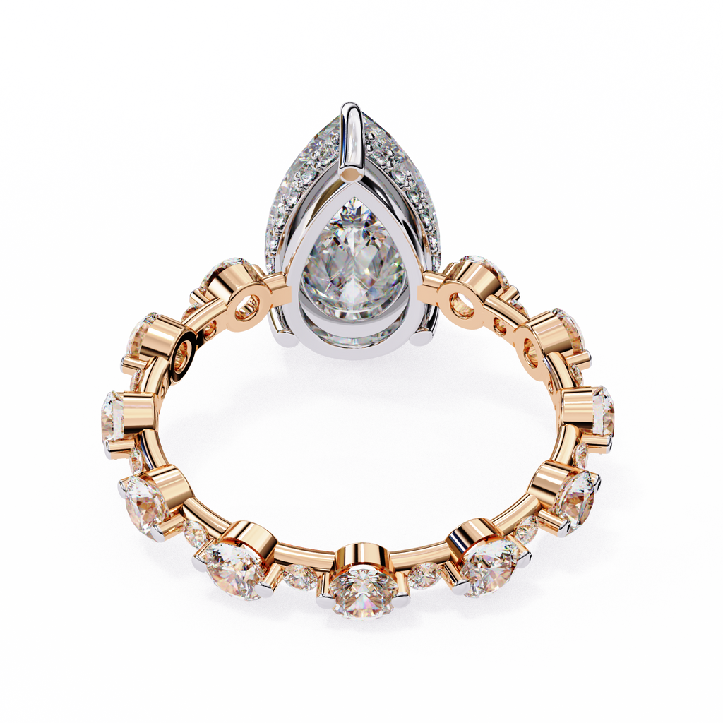 Pear Shaped Diamond Engagement Ring – 3.06 CT Lab Grown Hidden Halo Ring with Designer Band – Lustraa’s Fancy Solitaire Ring