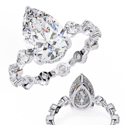 3.06 Carat Pear Shaped Diamond Ring with Hidden Halo – Designer Band Solitaire Engagement Ring – Lustraa’s Fancy Solitaire Ring
