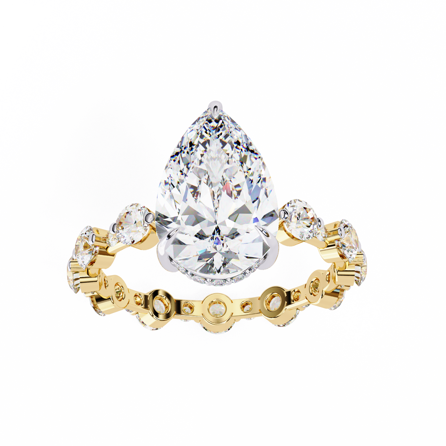 3.06 Carat Pear Shaped Diamond Ring with Hidden Halo – Designer Band Solitaire Engagement Ring – Lustraa’s Fancy Solitaire Ring