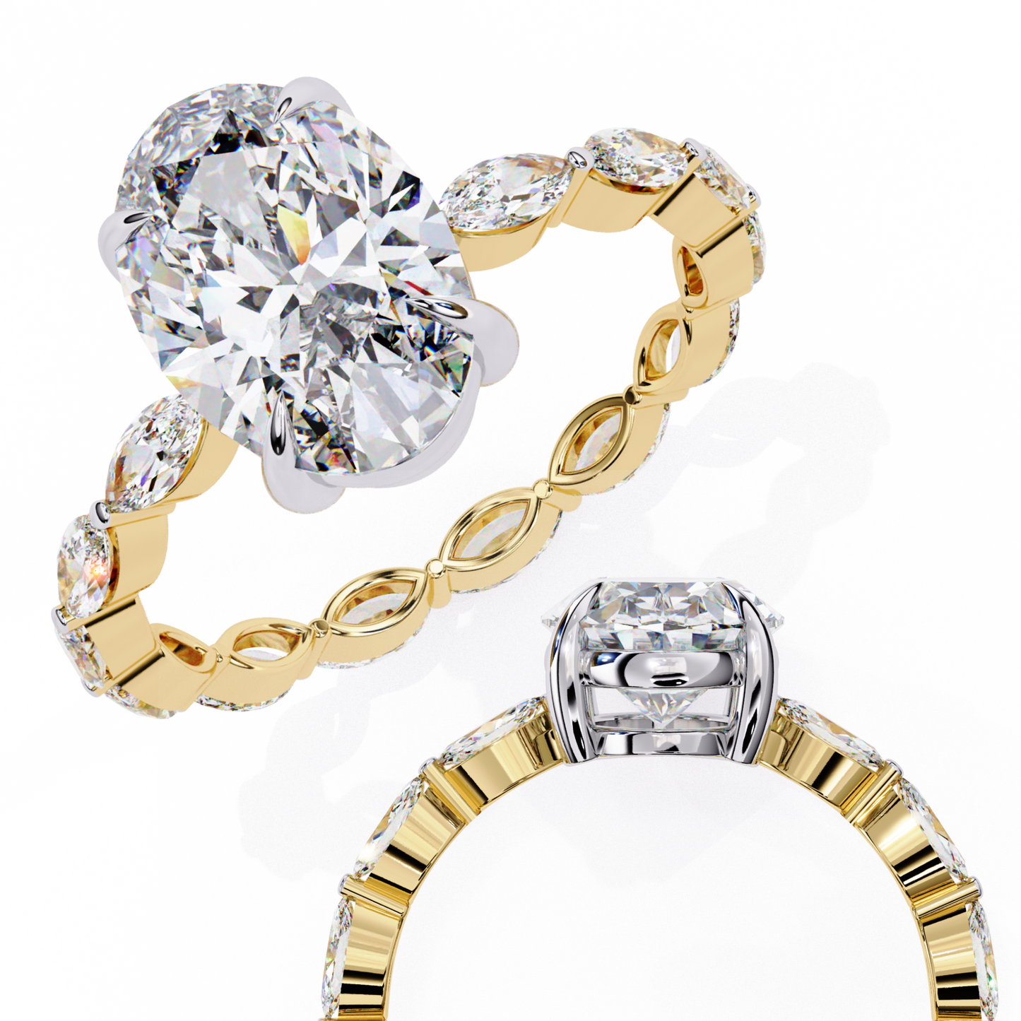 2.56 Carat Oval Shaped Diamond Ring with Hidden Halo – Designer Band Solitaire Engagement Ring – Lustraa’s Fancy Solitaire Ring