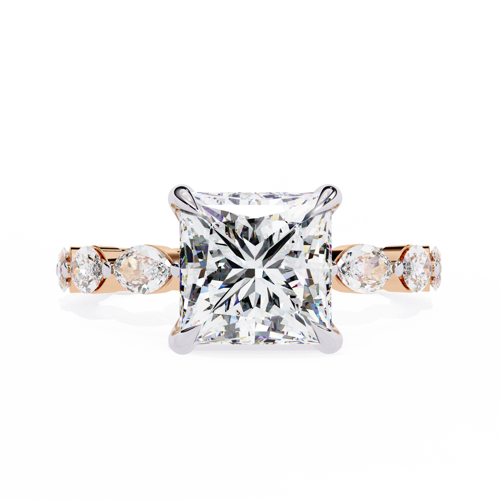 Princess Cut Diamond Engagement Ring – 2.64 CT Lab Grown Hidden Halo Ring with Designer Solitaire Band– Lustraa’s Fancy Solitaire Ring