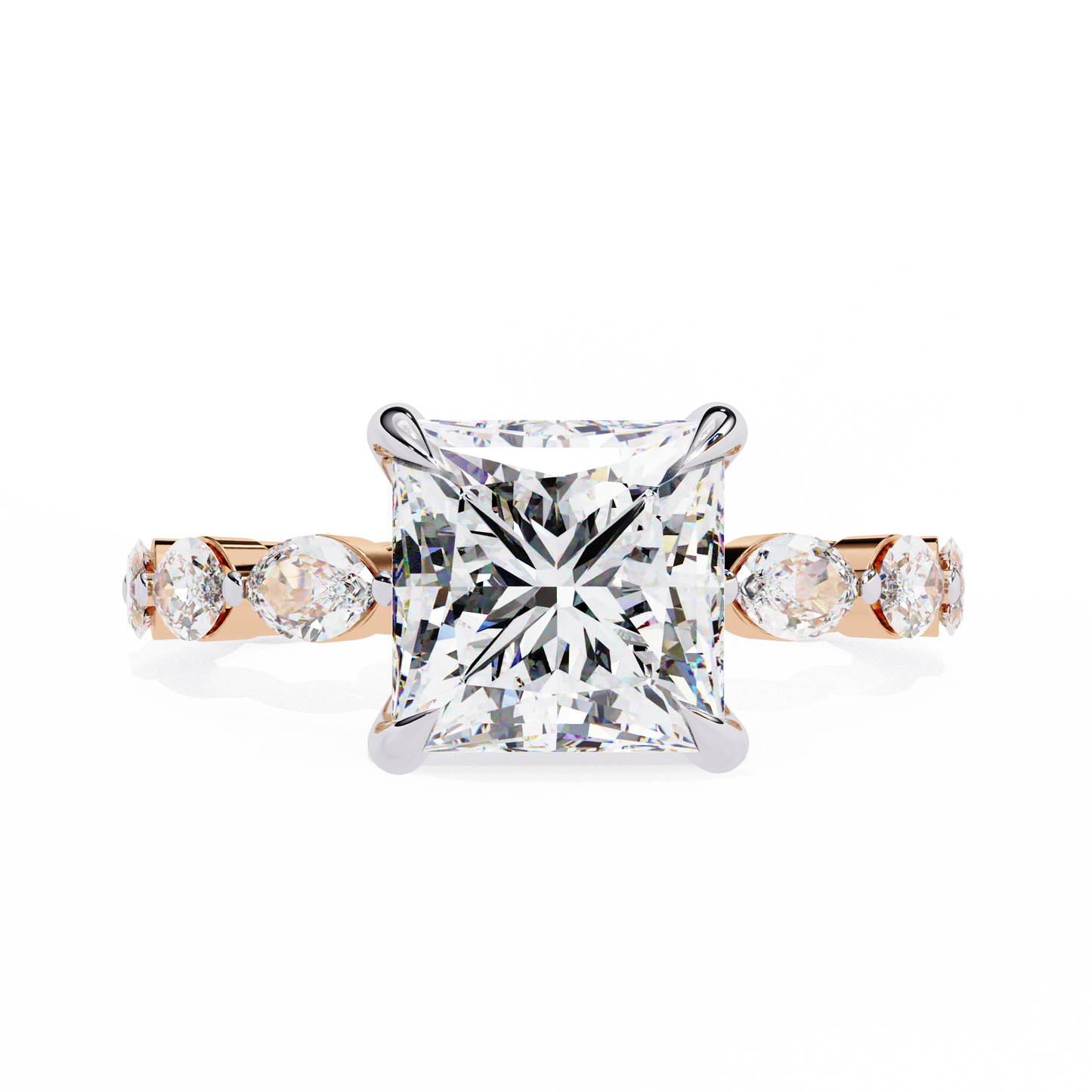 2.64 Carat Princess Cut Diamond Ring with Hidden Halo – Designer Band Solitaire Engagement Ring– Lustraa’s Fancy Solitaire Ring