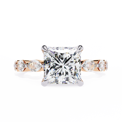 2.64 Carat Princess Cut Diamond Ring with Hidden Halo – Designer Band Solitaire Engagement Ring– Lustraa’s Fancy Solitaire Ring