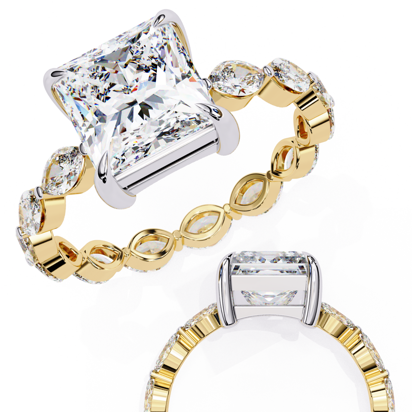 2.64 Carat Princess Cut Diamond Ring with Hidden Halo – Designer Band Solitaire Engagement Ring– Lustraa’s Fancy Solitaire Ring