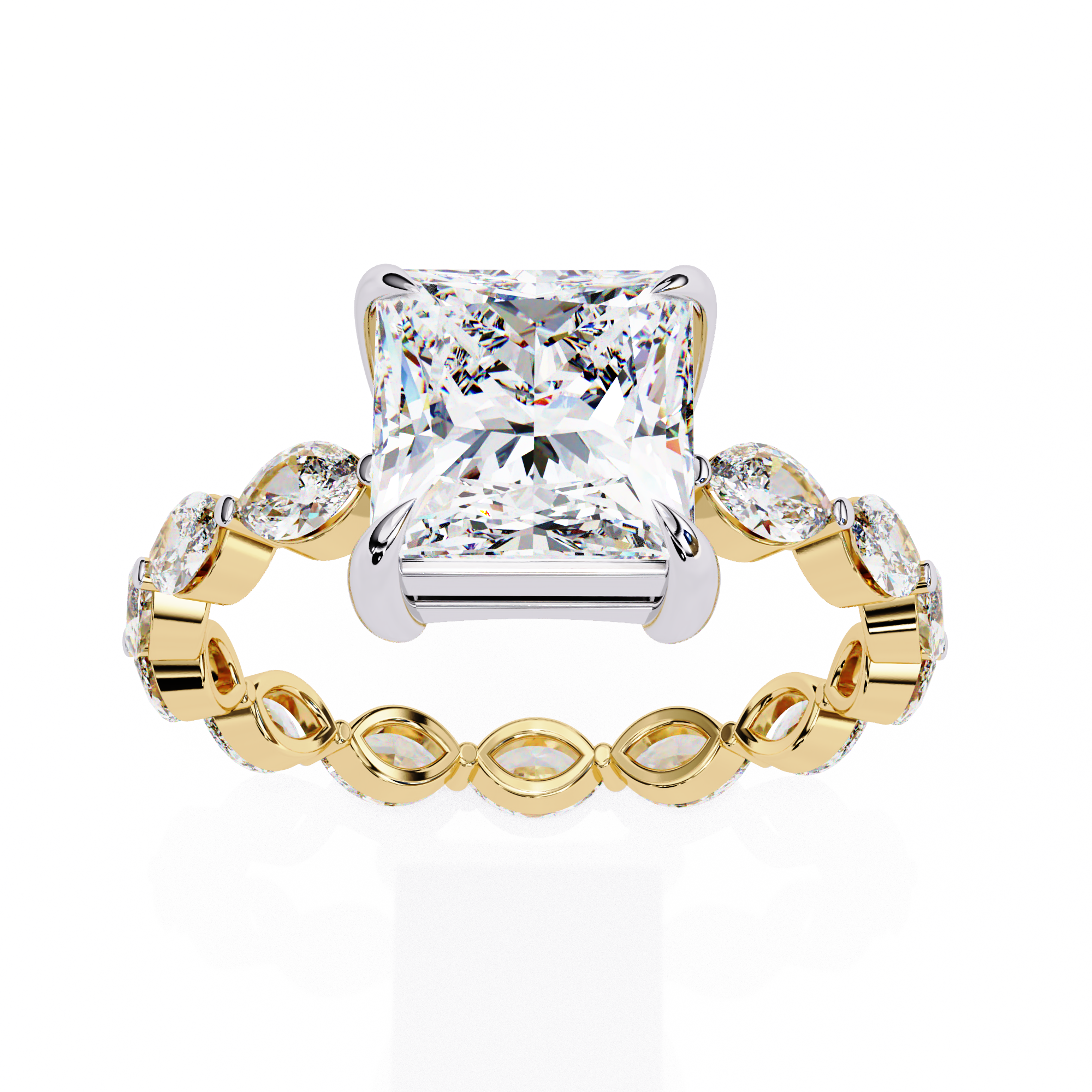 Princess Cut Diamond Engagement Ring – 2.64 CT Lab Grown Hidden Halo Ring with Designer Solitaire Band– Lustraa’s Fancy Solitaire Ring