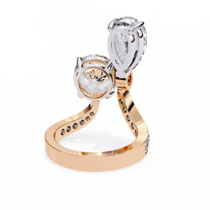 Two Stone Diamond Ring | Pear and Round Cut Toi et Moi Ring | Lab Grown Diamond Engagement Ring | Lustraa’s Toi et Moi Ring