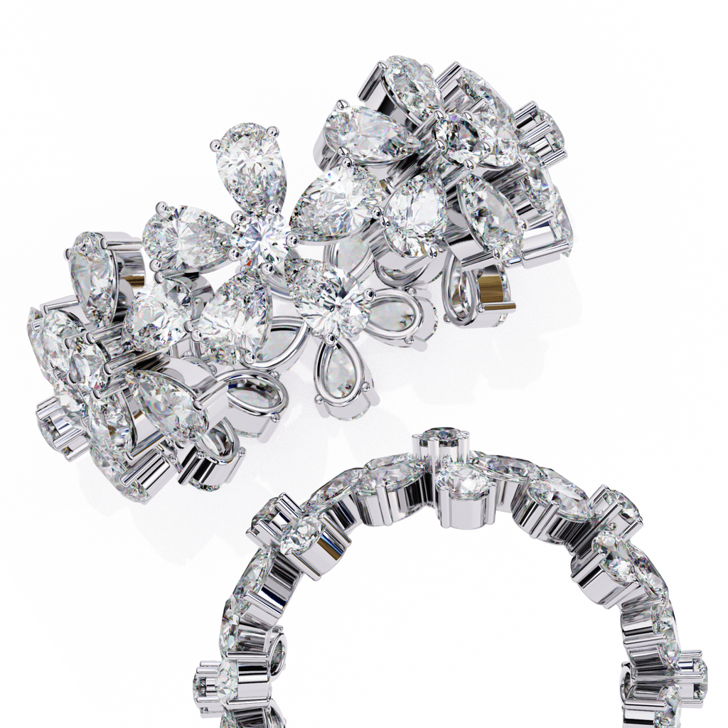 Floral Diamond Eternity Ring – Pear & Round Cut Lab Grown Statement Cocktail Cluster Ring– Lustraa’s Eternity Ring