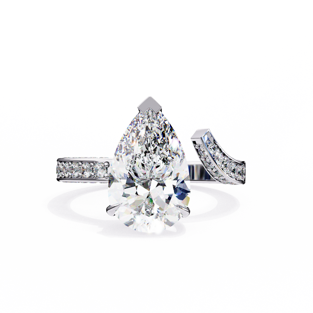 Pear Shaped Diamond Engagement Ring – 3.07 CT Lab Grown Solitaire Ring with Open Band-Lustraa’s Open Band Ring