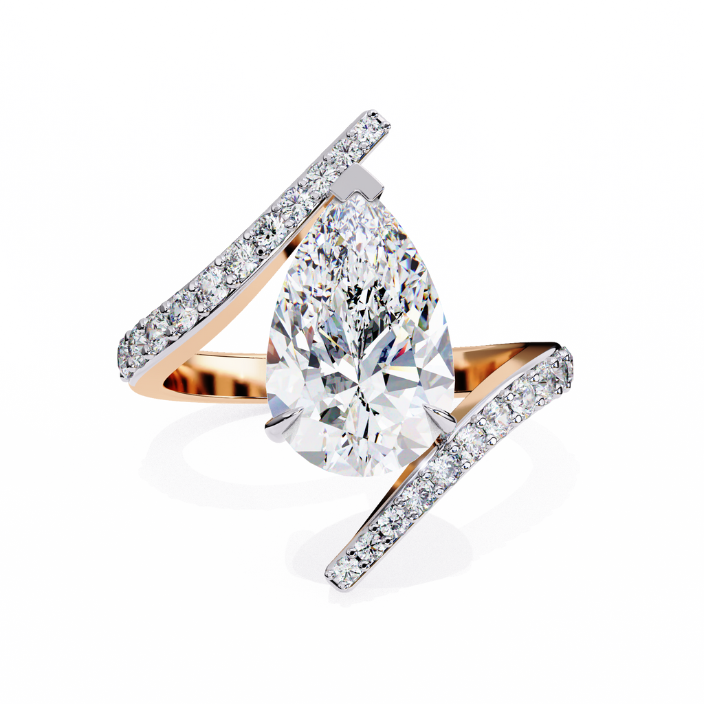 Pear Shaped Diamond Engagement Ring – 3.07 CT Lab Grown Halo Solitaire Ring with Open Band– Lustraa’s Fancy Solitaire Ring