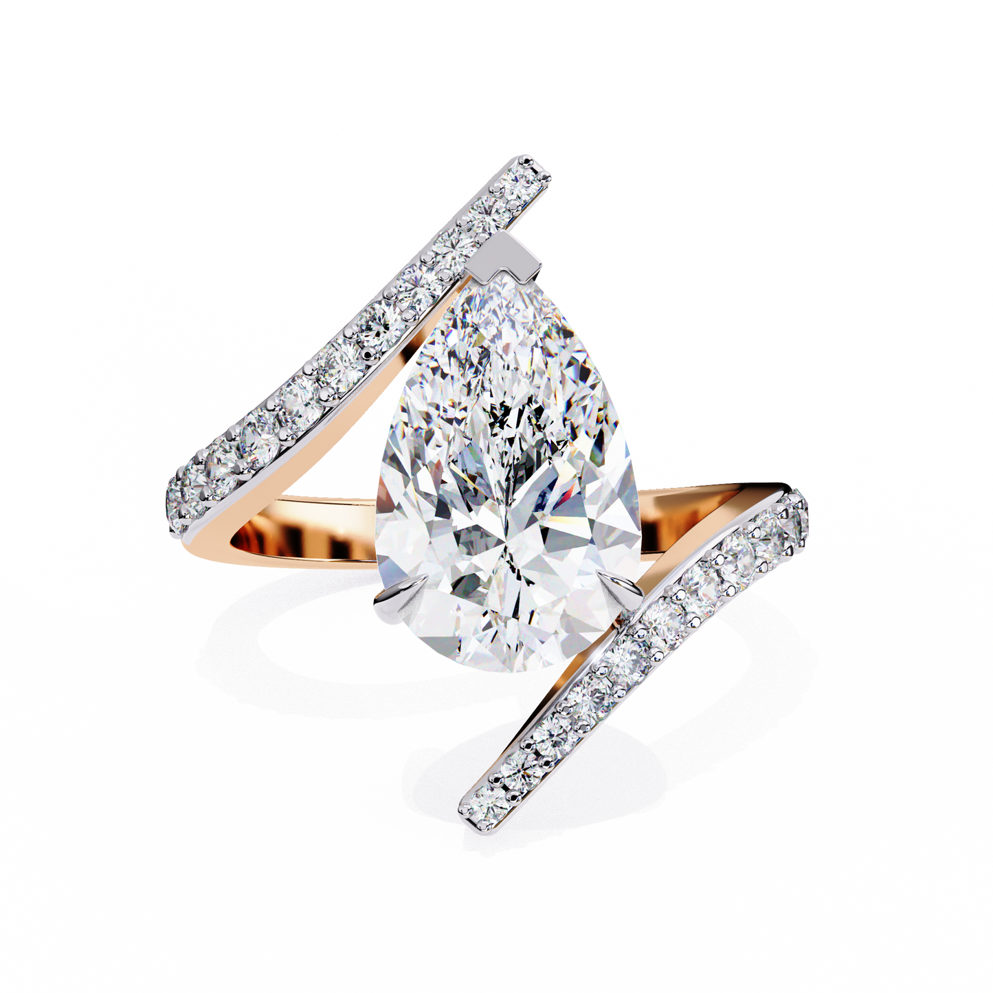 3.07 Carat Pear Shaped Lab Grown Diamond Open Band Halo Solitaire Ring– Lustraa’s Fancy Solitaire Ring