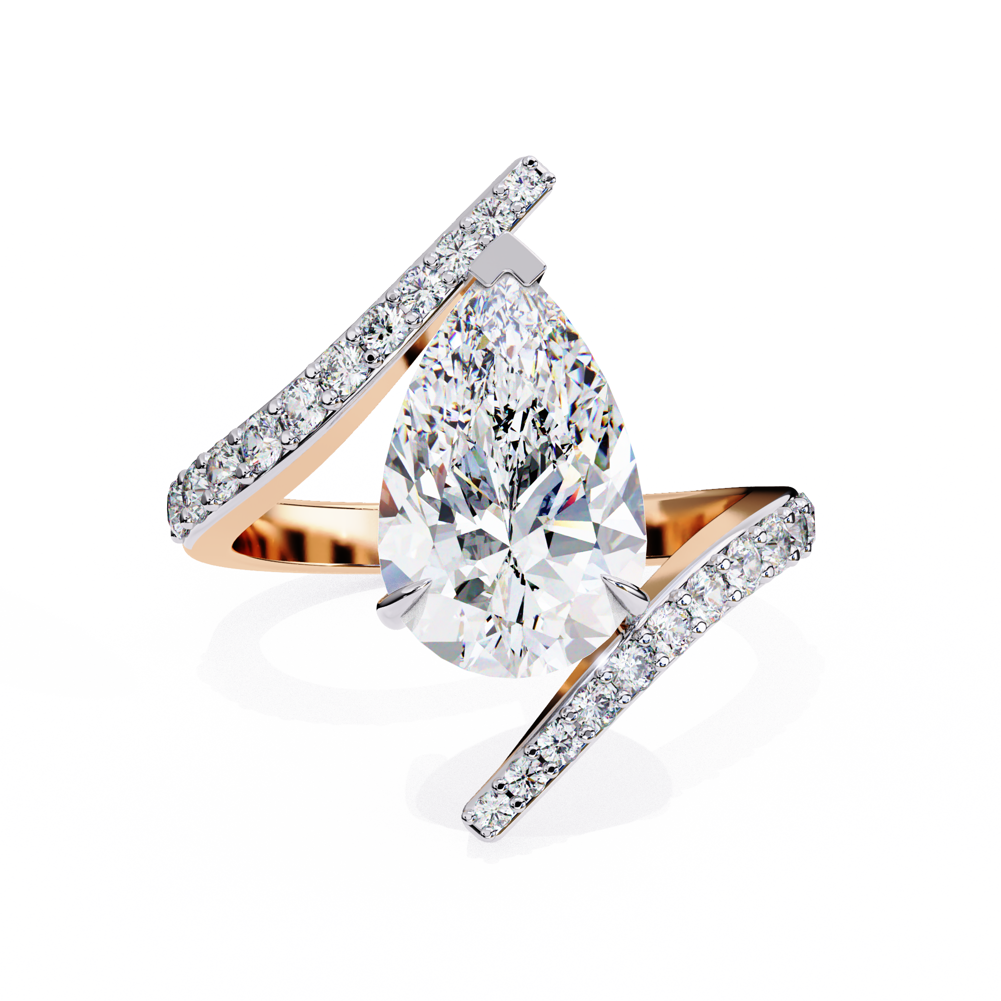 Pear Shaped Diamond Engagement Ring – 3.07 CT Lab Grown Halo Solitaire Ring with Open Band– Lustraa’s Fancy Solitaire Ring