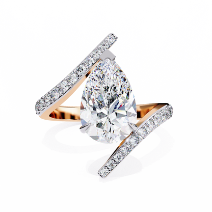 3.07 Carat Pear Shaped Lab Grown Diamond Open Band Halo Solitaire Ring– Lustraa’s Fancy Solitaire Ring
