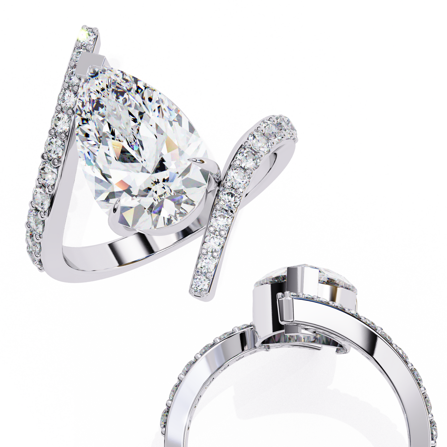 3.07 Carat Pear Shaped Lab Grown Diamond Open Band Halo Solitaire Ring– Lustraa’s Fancy Solitaire Ring