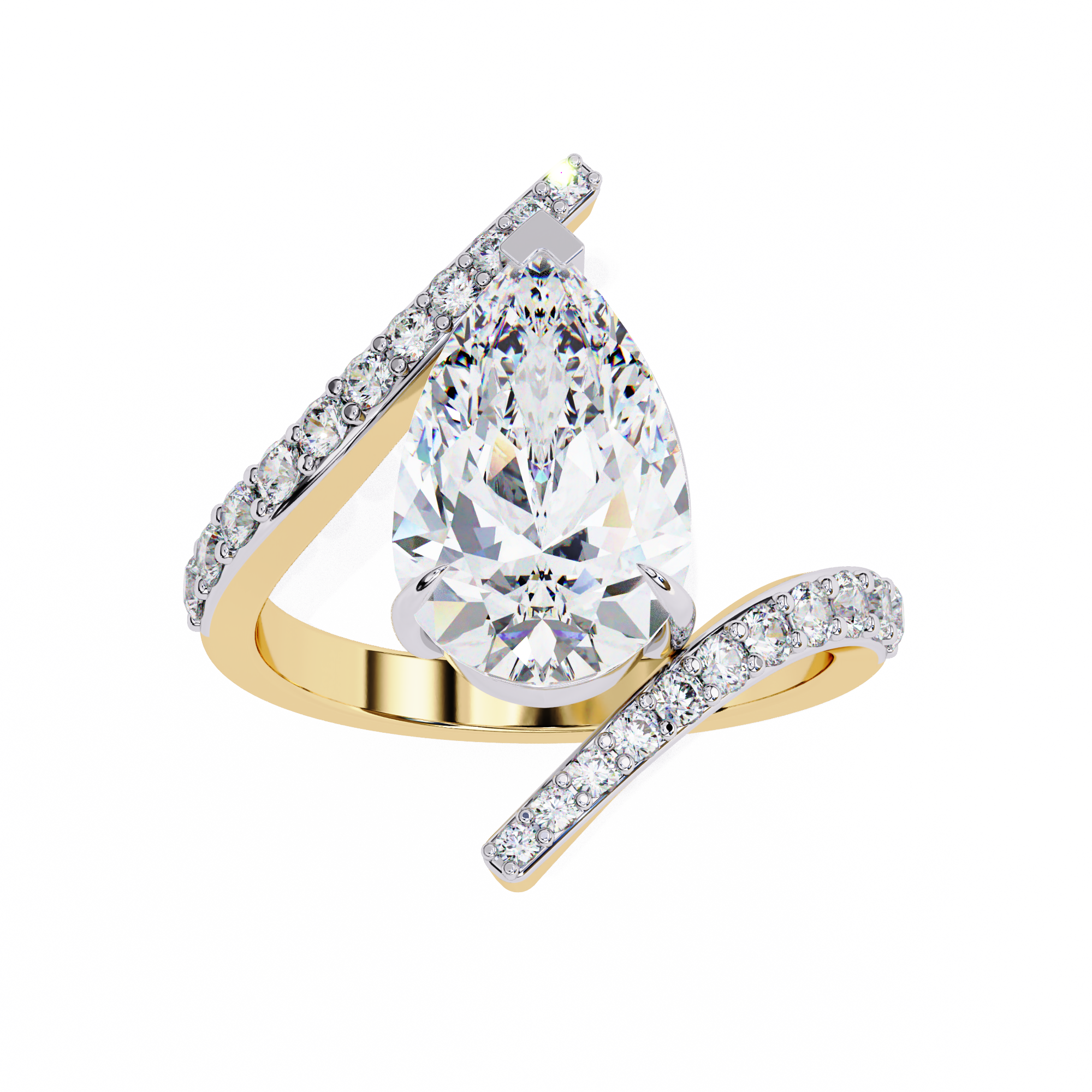 Pear Shaped Diamond Engagement Ring – 3.07 CT Lab Grown Halo Solitaire Ring with Open Band– Lustraa’s Fancy Solitaire Ring