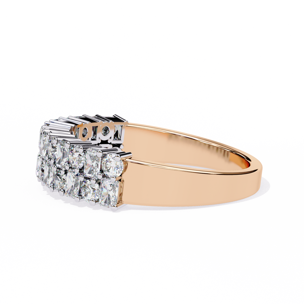Radiant & Round Diamond Stacked Ring – Double Band Lab Grown Half Eternity Statement Bridal Ring – Lustraa’s Eternity Ring