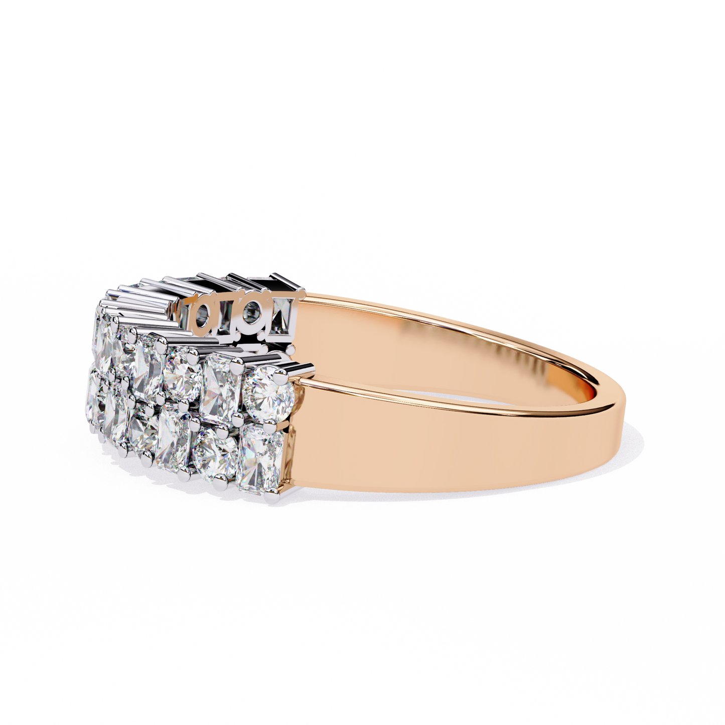 Radiant and Round Diamond Stacked Ring – Double Band Half Eternity Statement Engagement Ring – Lustraa’s Eternity Ring