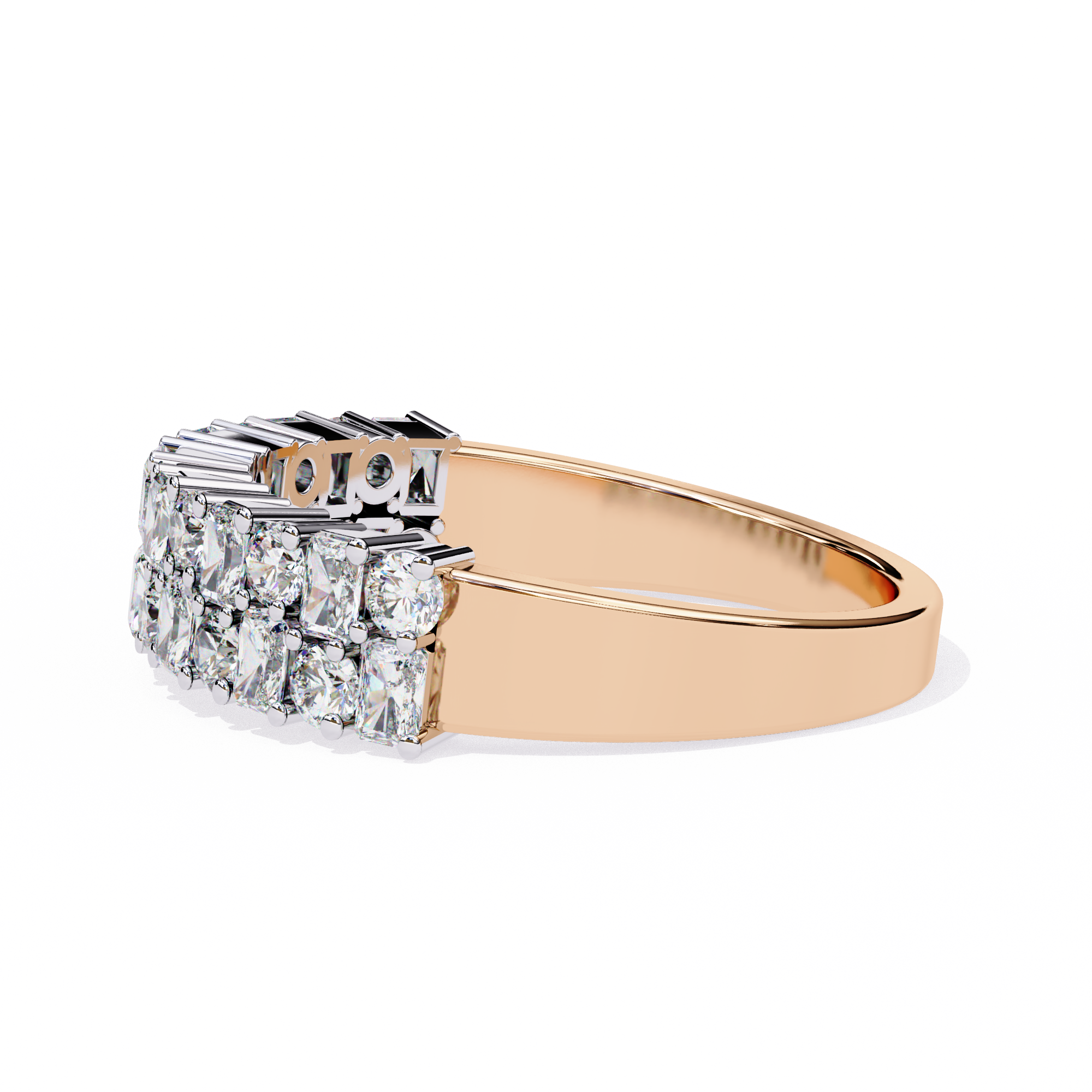 Radiant & Round Diamond Stacked Ring – Double Band Lab Grown Half Eternity Statement Bridal Ring – Lustraa’s Eternity Ring