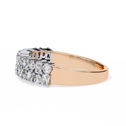 Radiant and Round Diamond Stacked Ring – Double Band Half Eternity Statement Engagement Ring – Lustraa’s Eternity Ring