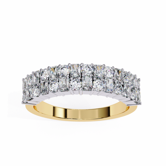 Radiant and Round Diamond Stacked Ring – Double Band Half Eternity Statement Engagement Ring – Lustraa’s Eternity Ring