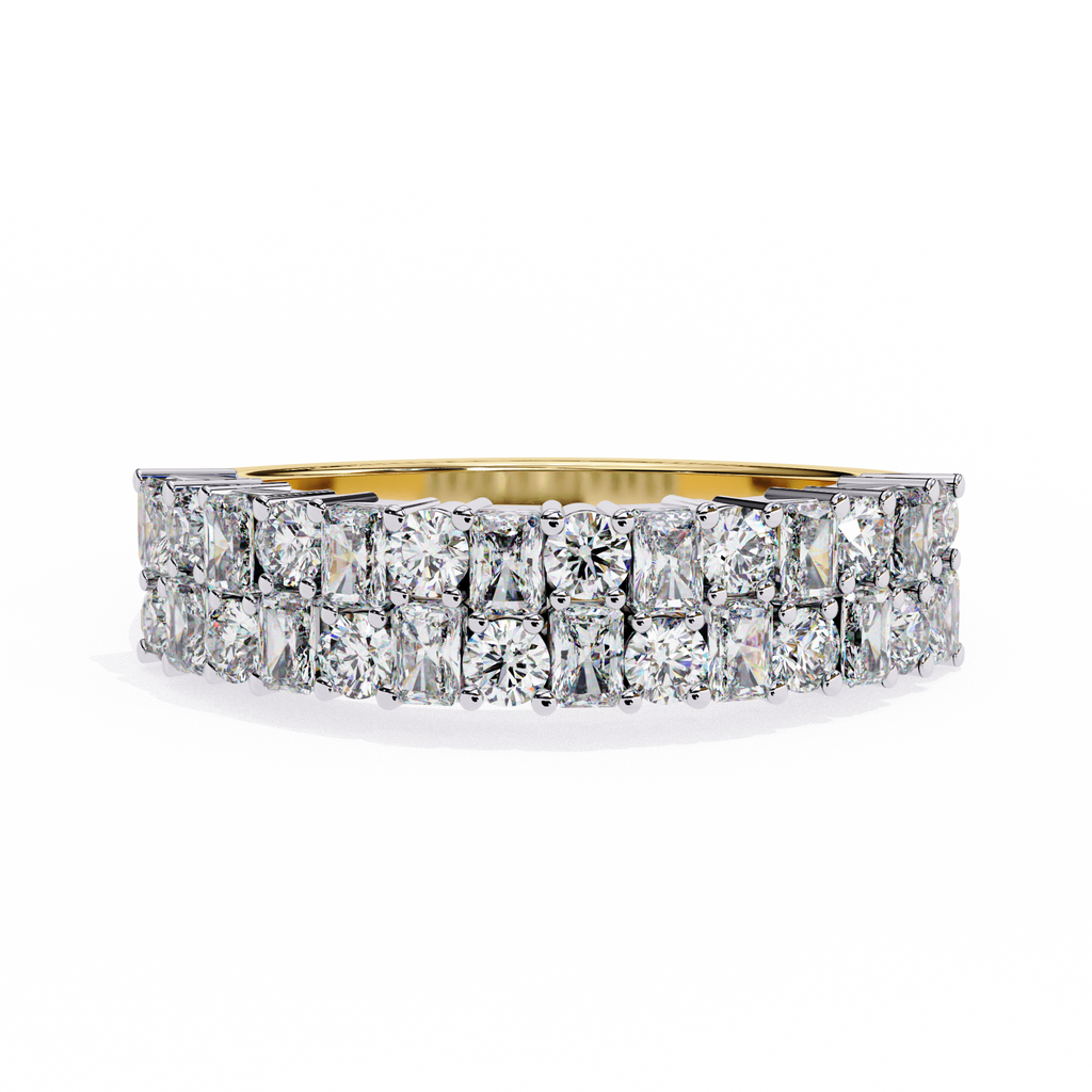 Radiant & Round Diamond Stacked Ring – Double Band Lab Grown Half Eternity Statement Bridal Ring – Lustraa’s Eternity Ring