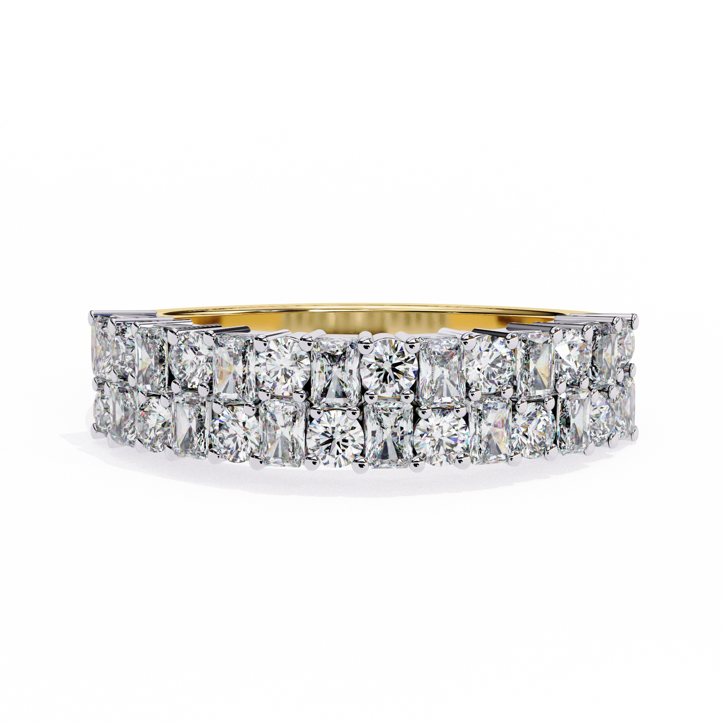 Radiant and Round Diamond Stacked Ring – Double Band Half Eternity Statement Engagement Ring – Lustraa’s Eternity Ring