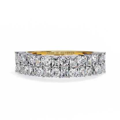 Radiant and Round Diamond Stacked Ring – Double Band Half Eternity Statement Engagement Ring – Lustraa’s Eternity Ring