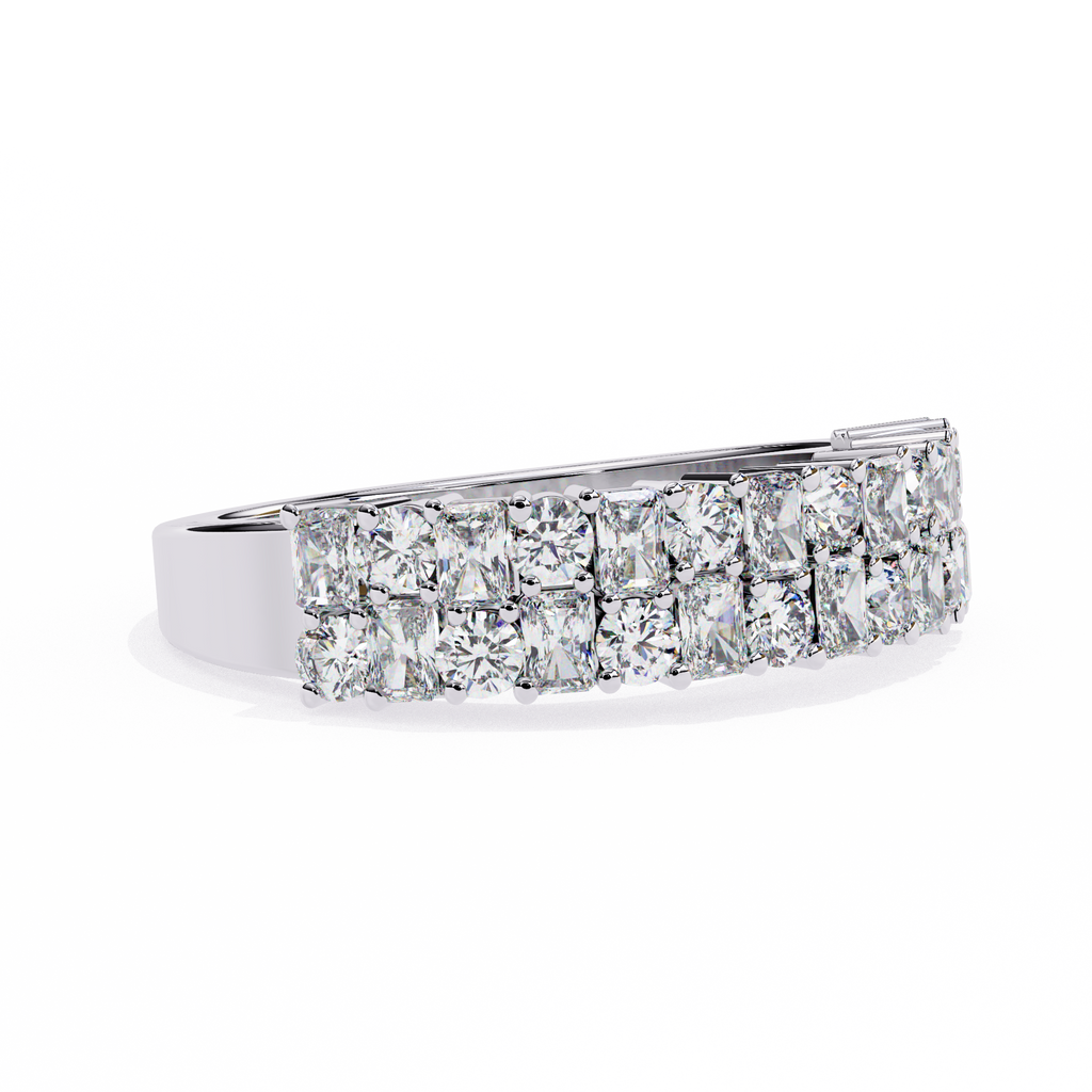 Radiant & Round Diamond Stacked Ring – Double Band Lab Grown Half Eternity Statement Bridal Ring – Lustraa’s Eternity Ring