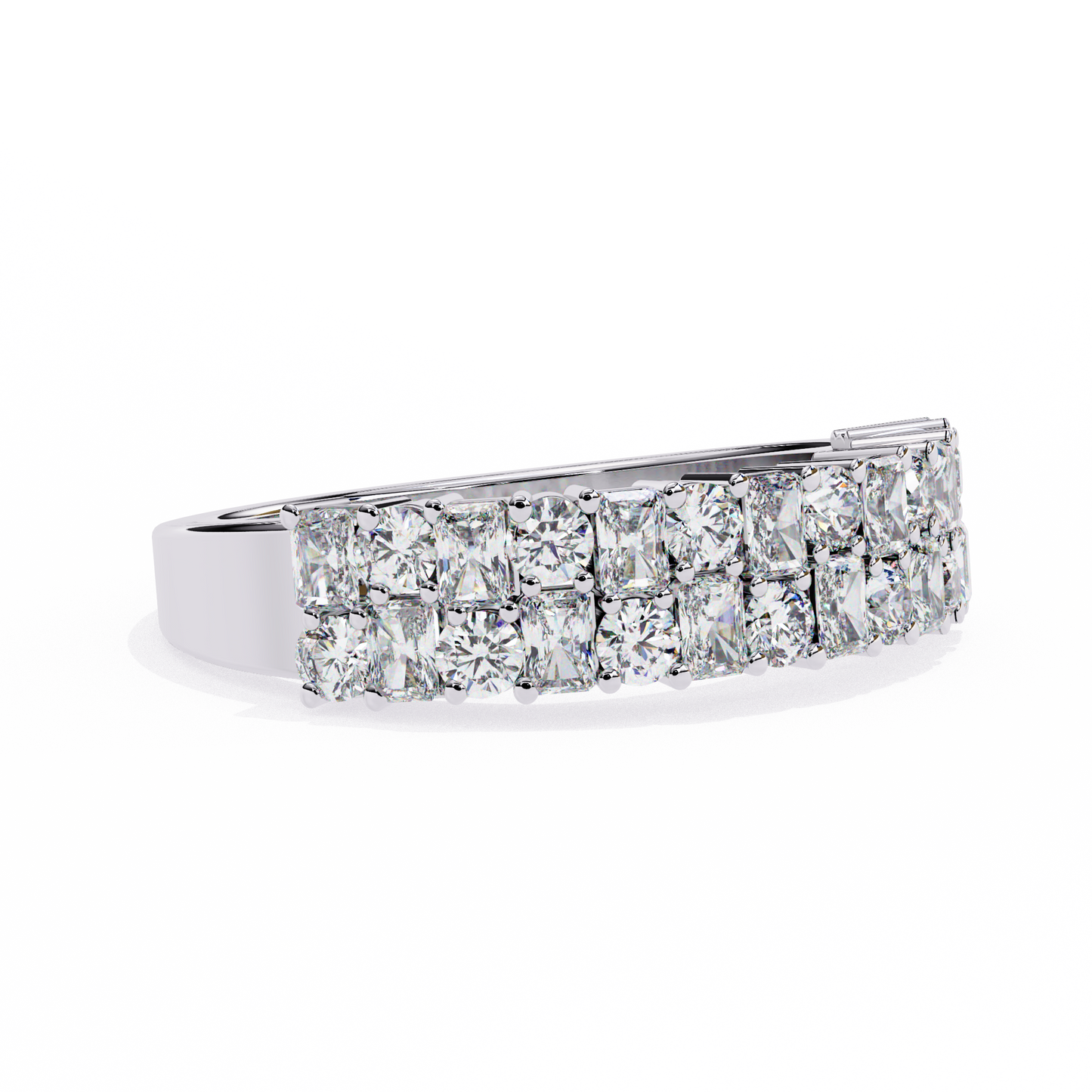 Radiant and Round Diamond Stacked Ring – Double Band Half Eternity Statement Engagement Ring – Lustraa’s Eternity Ring