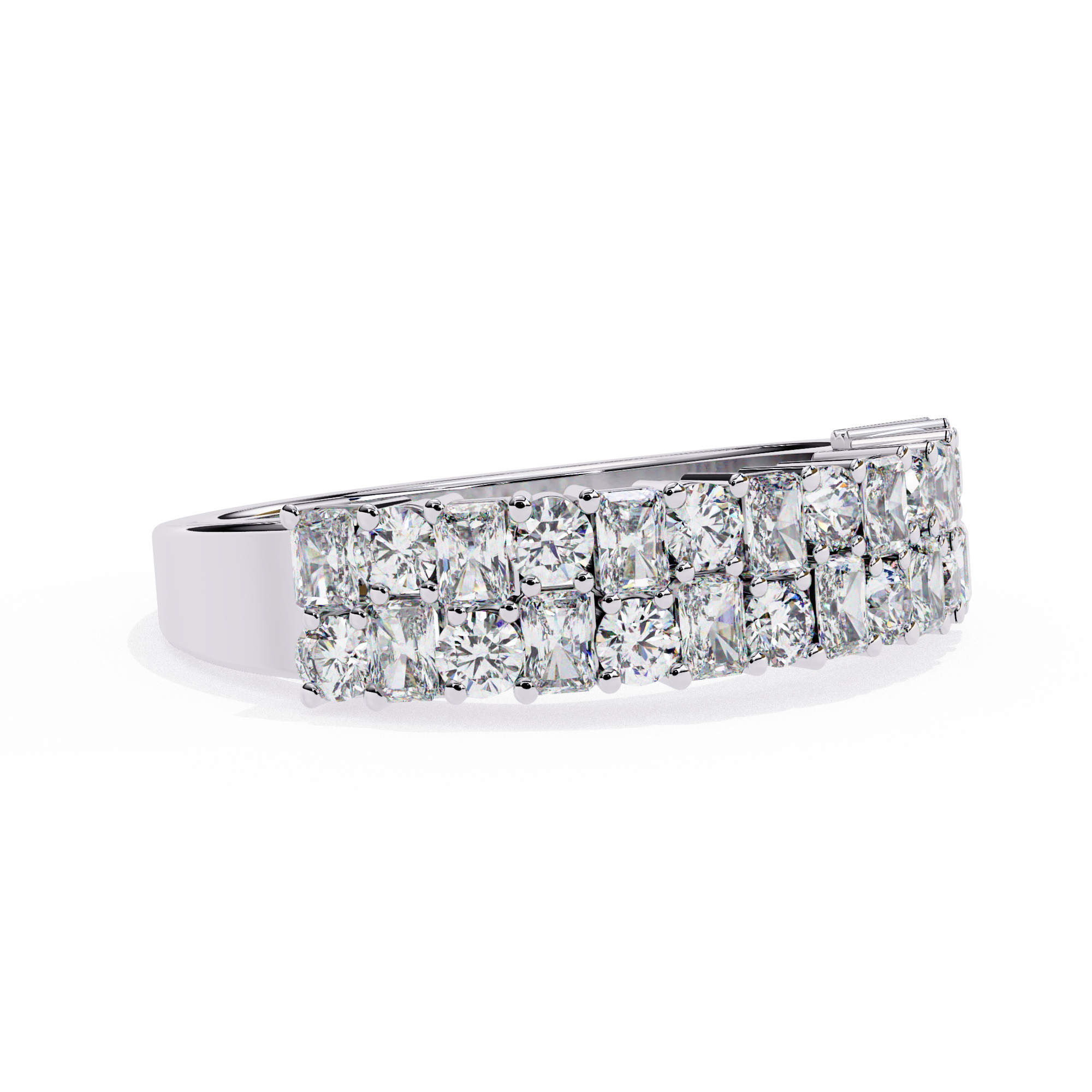 Radiant & Round Diamond Stacked Ring – Double Band Lab Grown Half Eternity Statement Bridal Ring – Lustraa’s Eternity Ring