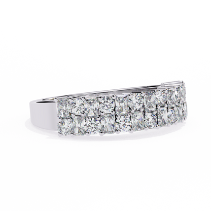 Radiant and Round Diamond Stacked Ring – Double Band Half Eternity Statement Engagement Ring – Lustraa’s Eternity Ring
