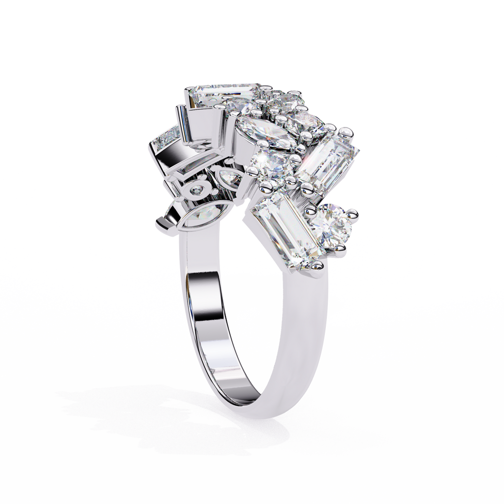 Multi Stone Cluster Diamond Ring – Lab Grown Half Eternity Statement Engagement Bridal Ring– Lustraa’s Eternity Ring