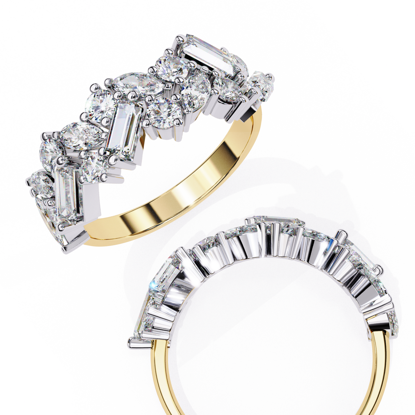Multi Stone Cluster Diamond Ring – Half Eternity Engagement Statement Ring– Lustraa’s Eternity Ring