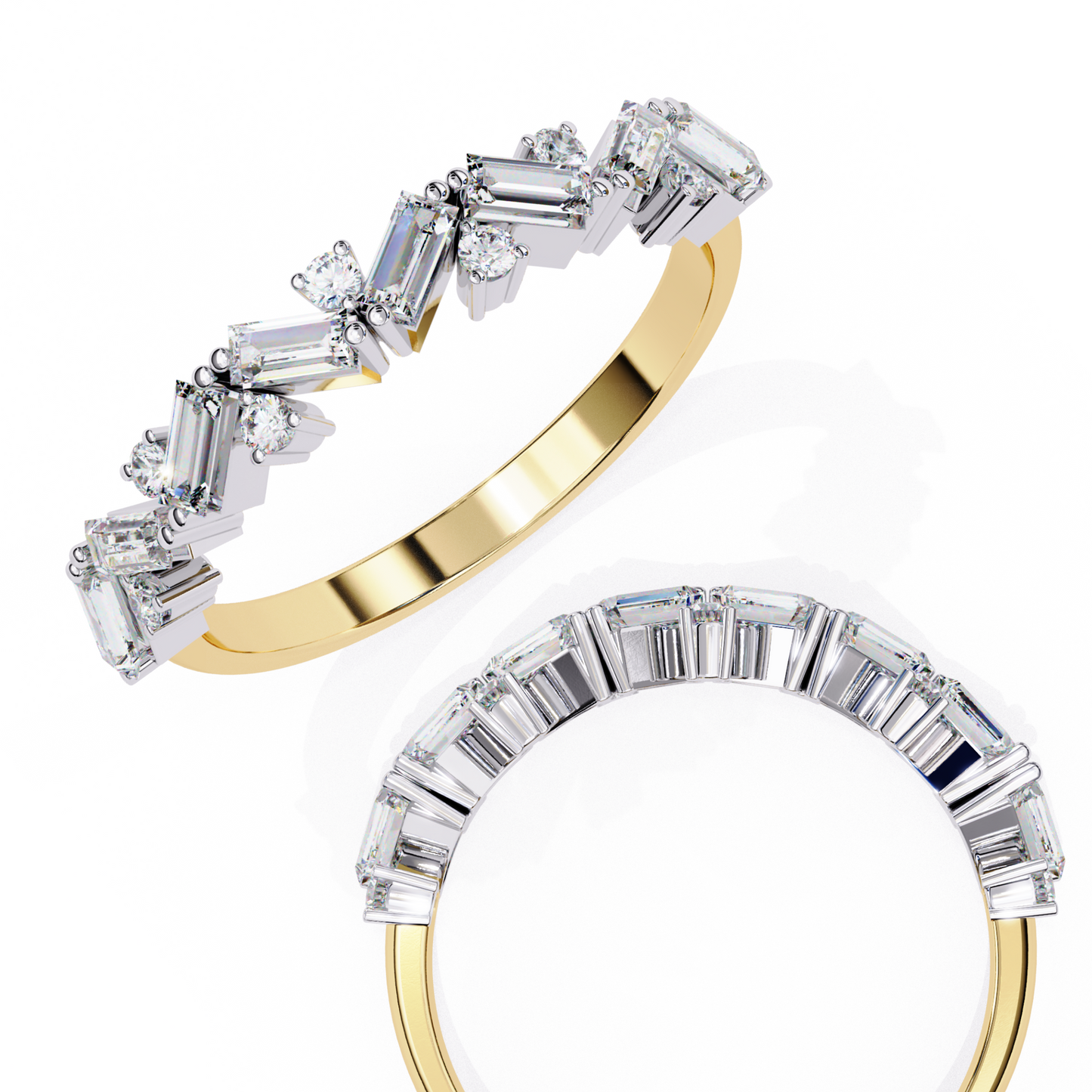 Round and Baguette Cluster Diamond Half Eternity Ring – Multi Stone Engagement Statement Ring– Lustraa’s Eternity Ring