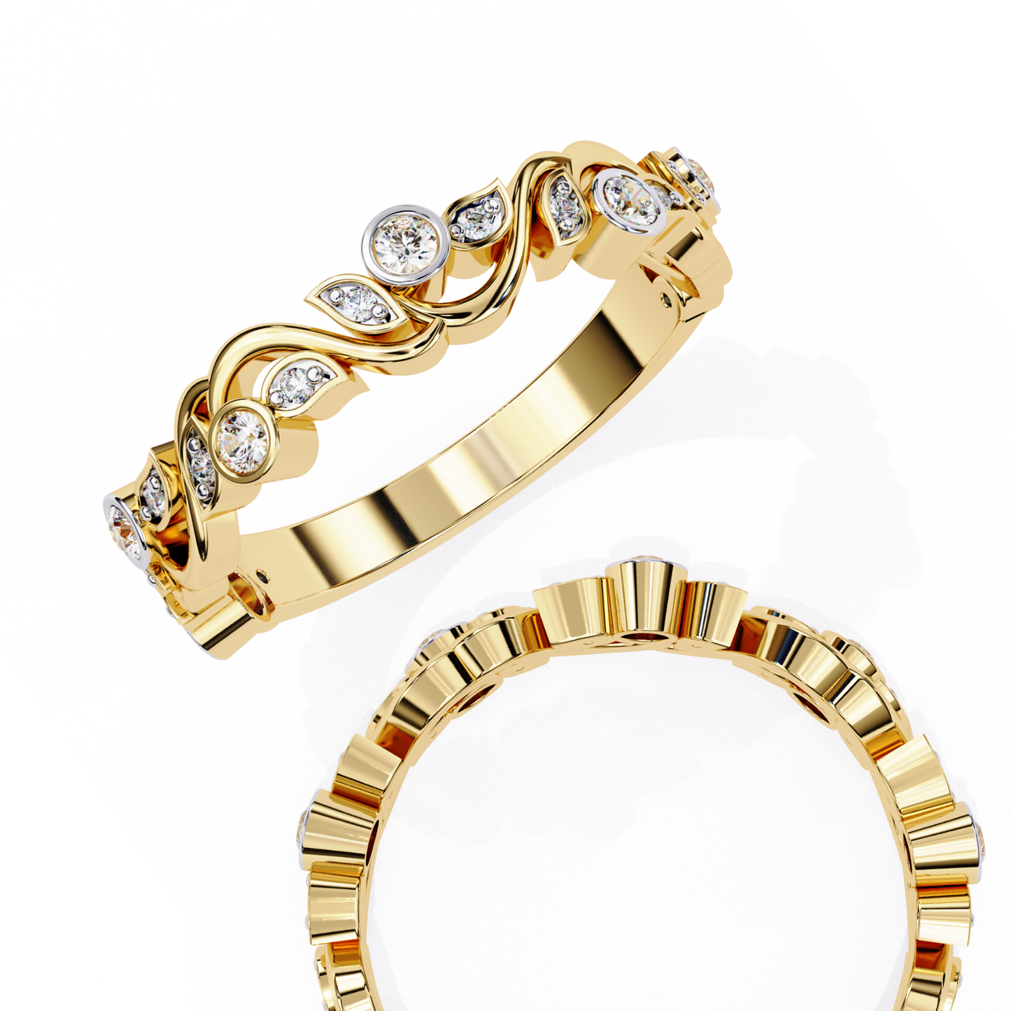 Leaves Design Round Diamond Half Eternity Ring – Timeless Statement Engagement Ring – Lustraa’s Eternity Ring