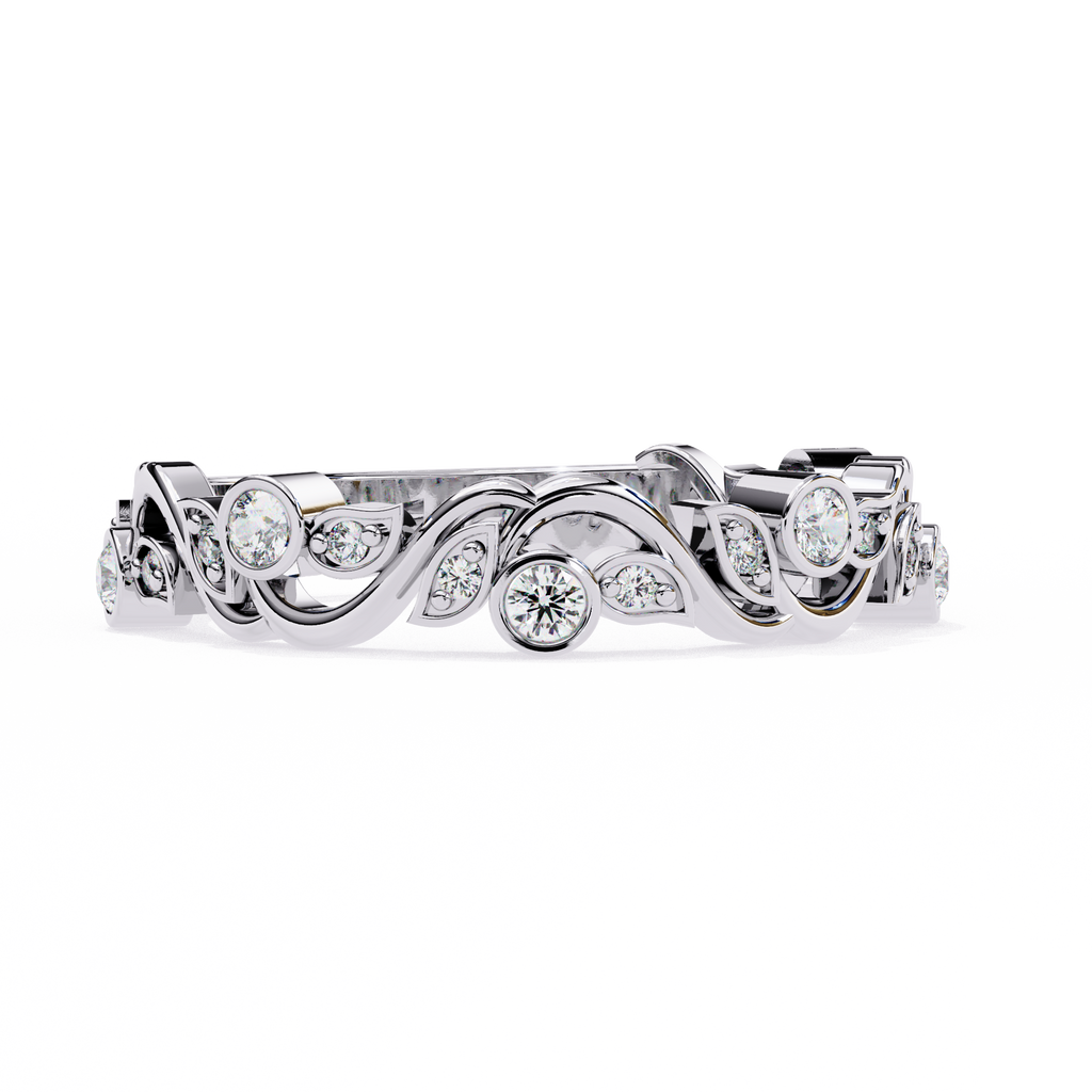 Leaves Design Round Diamond Ring – Lab Grown Half Eternity Timeless Statement Engagement Ring – Lustraa’s Eternity Ring