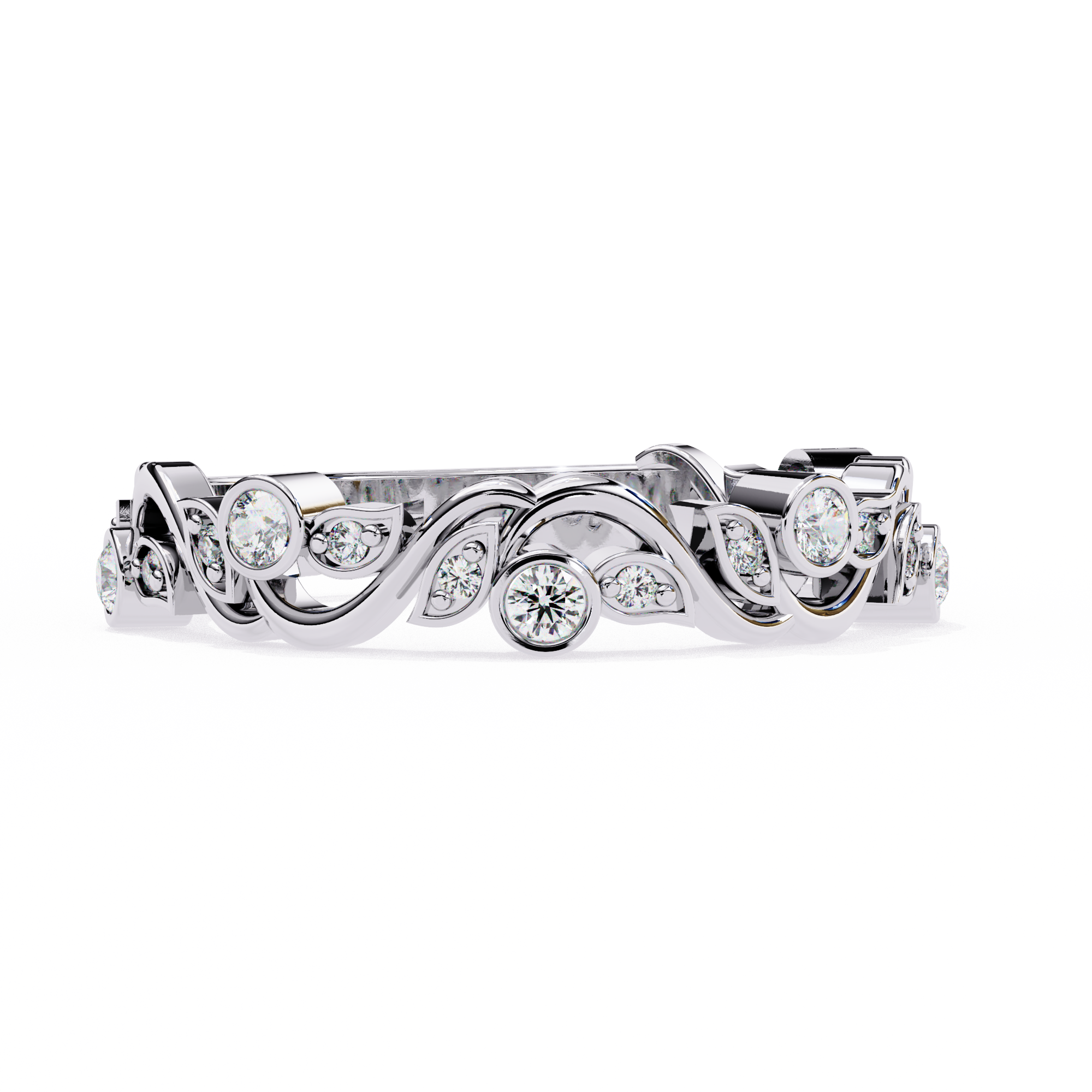 Leaves Design Round Diamond Ring – Lab Grown Half Eternity Timeless Statement Engagement Ring – Lustraa’s Eternity Ring