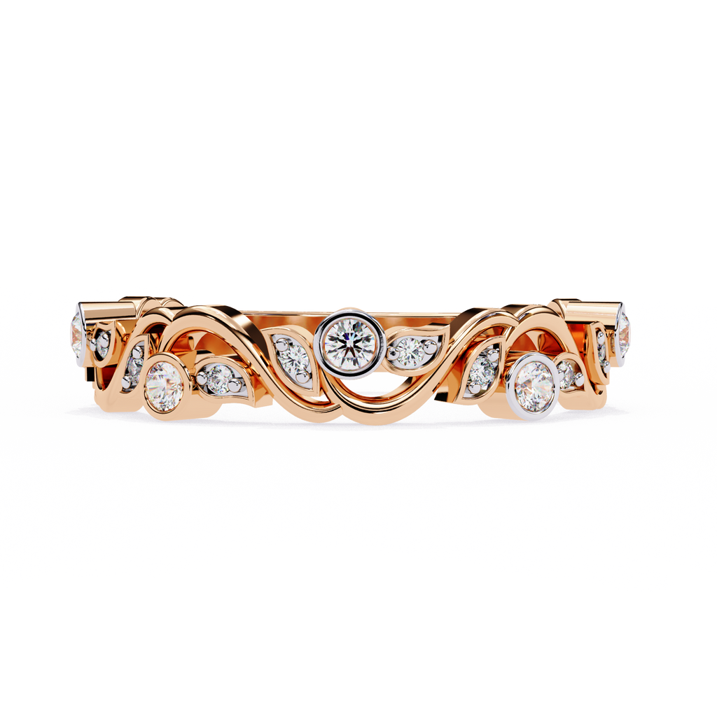 Leaves Design Round Diamond Ring – Lab Grown Half Eternity Timeless Statement Engagement Ring – Lustraa’s Eternity Ring
