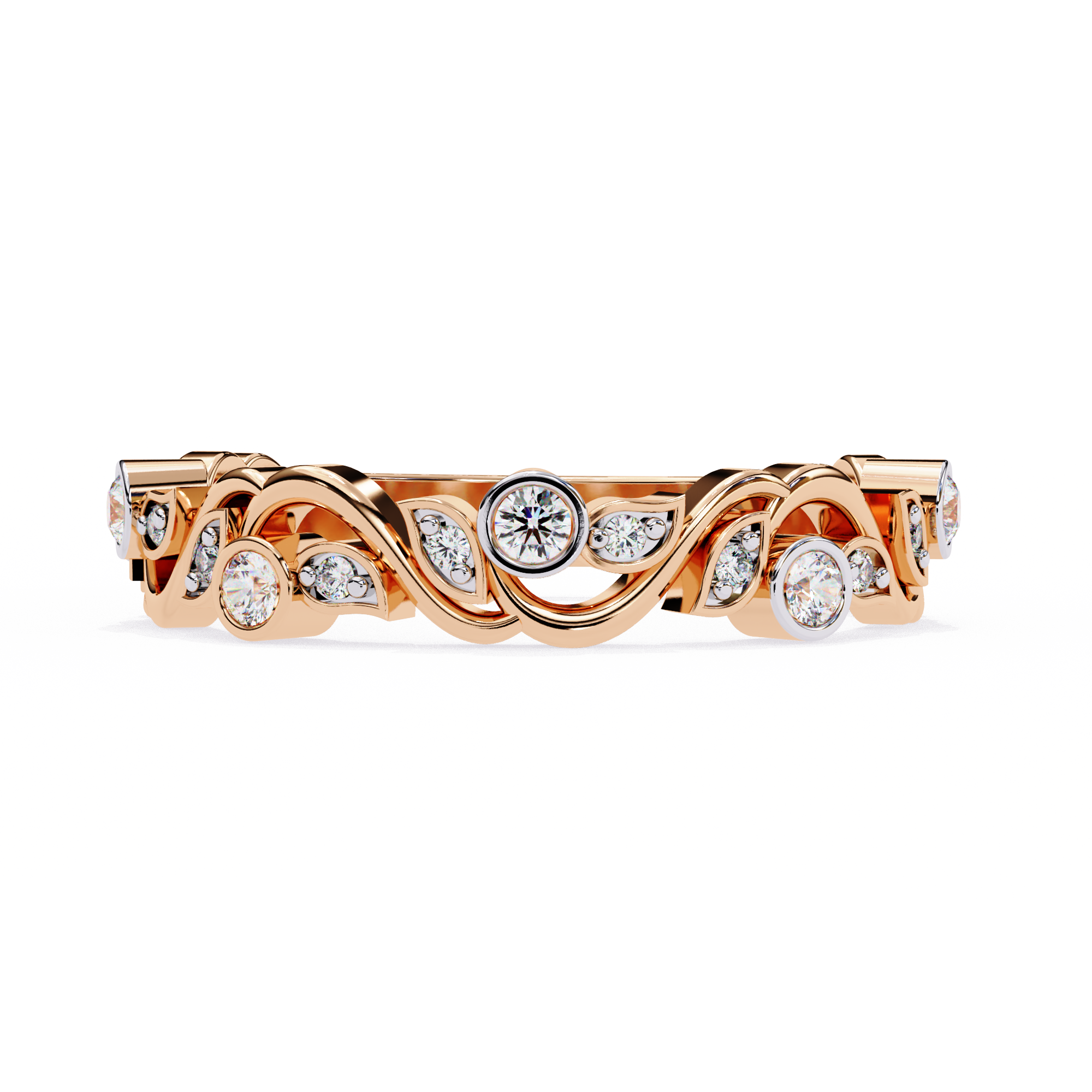Leaves Design Round Diamond Ring – Lab Grown Half Eternity Timeless Statement Engagement Ring – Lustraa’s Eternity Ring