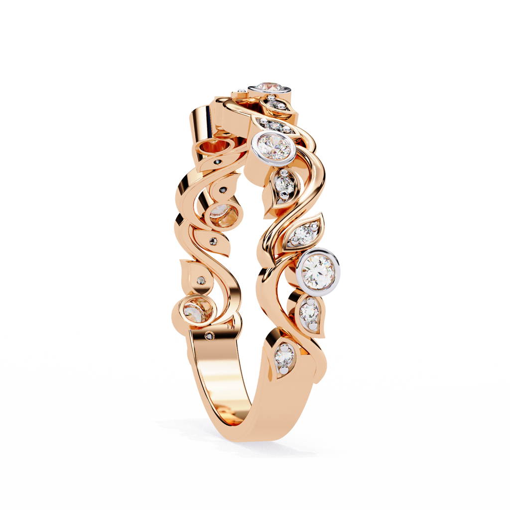 Leaves Design Round Diamond Ring – Lab Grown Half Eternity Timeless Statement Engagement Ring – Lustraa’s Eternity Ring